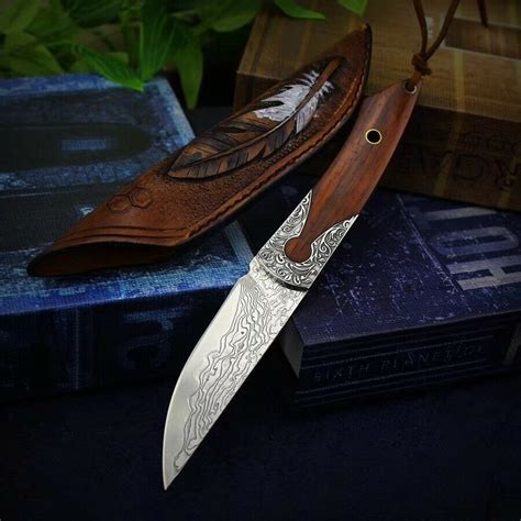 damascus survival outdoor camping handmade knife fixed blade w sheath