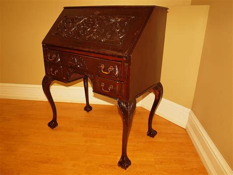 Antique Horner Carved Mahogany Slant Lid Secretary Desk Antique