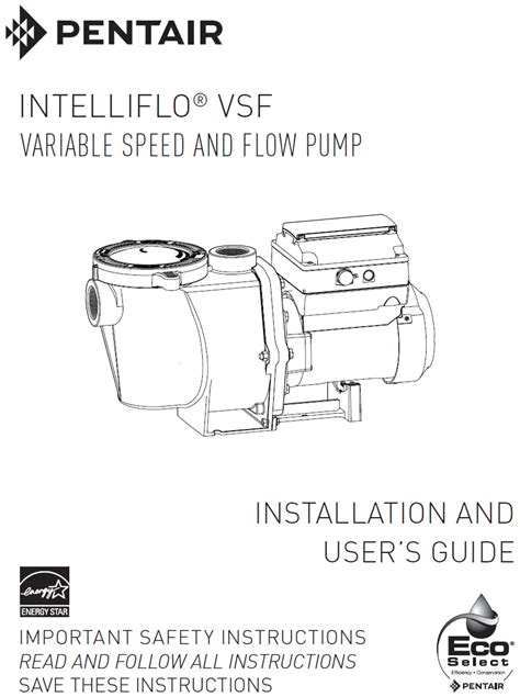 pentair intelliflo  hp  vsf pool pump  installation manual whtyri