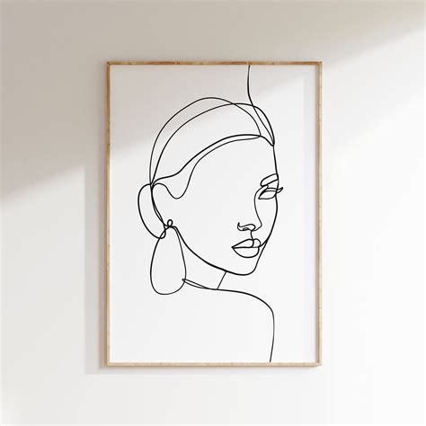 single  female face drawing   face wall art neutral art