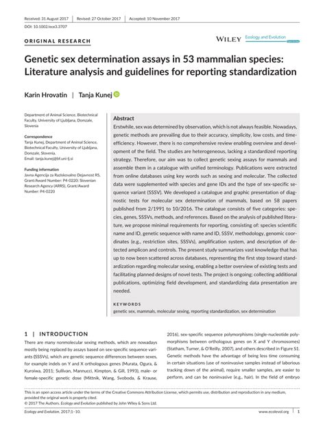 Pdf Genetic Sex Determination Assays In 53 Mammalian Species
