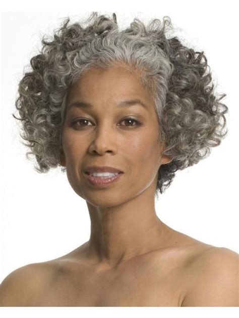 full lace short synthetic hair curly grey wig  bangs african