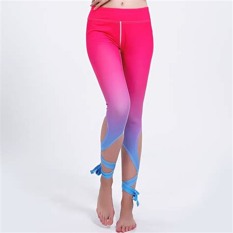 frecici pink blue ombre yoga pants fitness sex high waist stretched movement legging wind strap