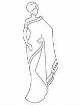 Saree Coloring Drawing Pages Easy Kids Sari Sketch Girl Simple Dress Clipart Draw Bride Fashion Drawings Groom Clip Illustration Stencils sketch template