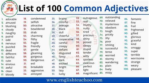 list   common adjectives englishteachoo