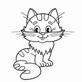 Cat Cartoon Coloring Kids Book Fluffy Outline sketch template