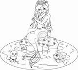 Meerjungfrau Myloview Ausmalbild Meerjungfrauen Prinzessin Fototapete Malvorlage Malvorlagen Ausblenden sketch template