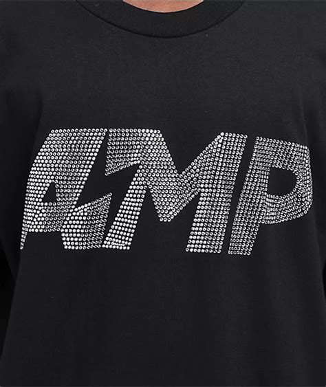 amp rhinestone logo black  shirt