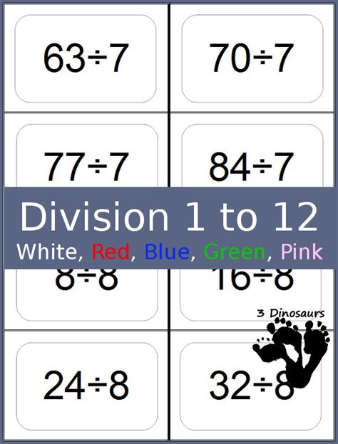 division flash cards  dinosaurs division flash cards math