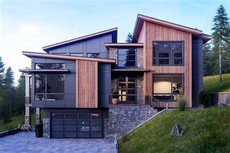 slanted shed roofs create unique angles   spacious contemporary house planhorizontal