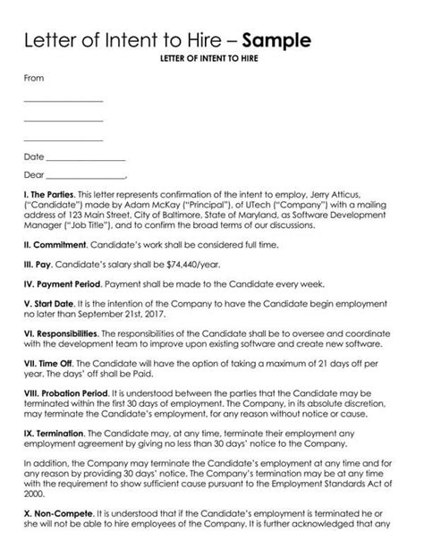employer letter  intent  hire template