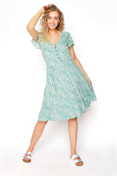 Lts Turquoise Floral Angel Sleeve Dress Long Tall Sally