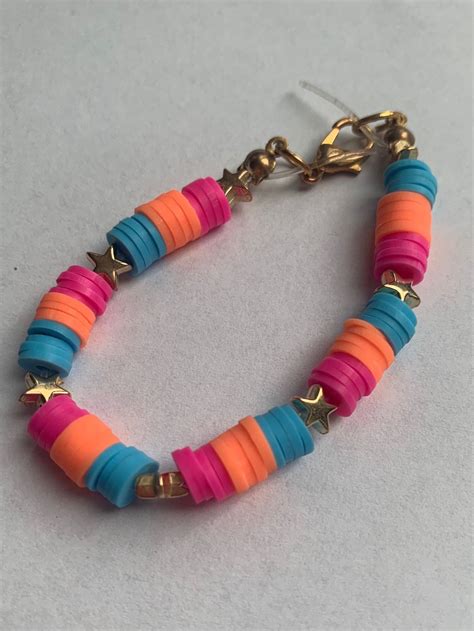 heishi polymer clay bead preppy bracelet star colour blast etsy