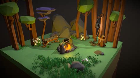 low poly forest campfire [updated] download free 3d model by