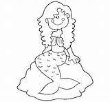 Mermaid Sitting Rock Coloring Coloringcrew sketch template