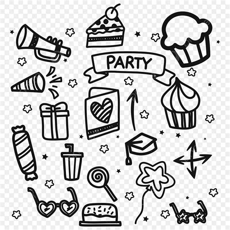 set  party doodle  transparent background  vector party