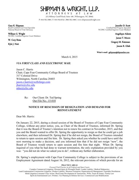 letter demanding  reinstatement