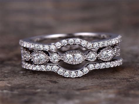 3pcs Full Eternity Wedding Ring Set 925 Sterling Silver Wedding Band