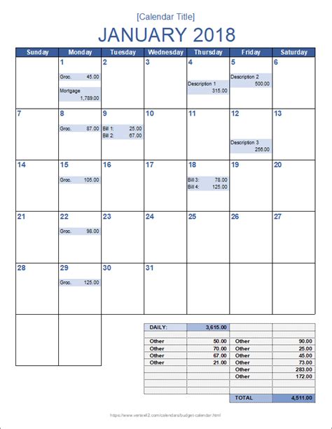 template  printable budget calendar printable templates