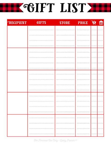 printable christmas gift list  templates christmas gift list