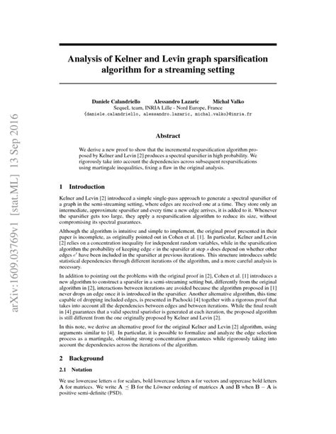 analysis  kelner  levin graph sparsification algorithm    setting deepai