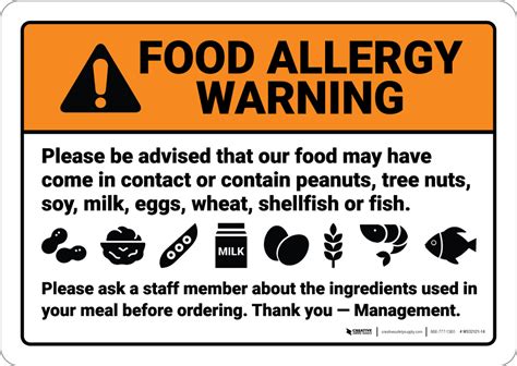 warning food allergy warning  advised food   wall sign