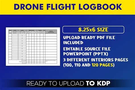 drone flight log book kdp interior editable powerpoint