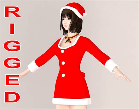 T Pose Rigged Model Of Mariko In Christmas Costume Rigged