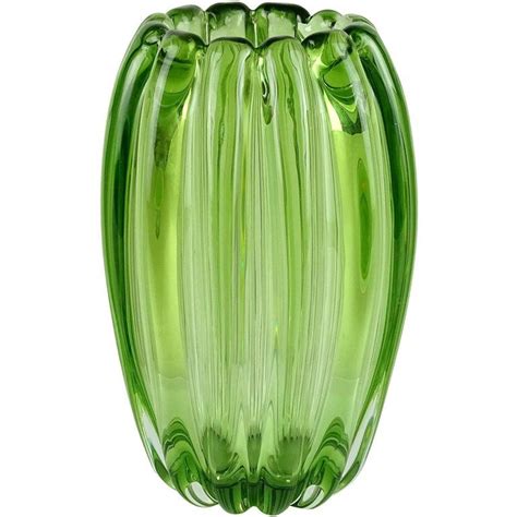 Alfredo Barbini Murano Sommerso Green Ribbed Italian Art Glass Flower