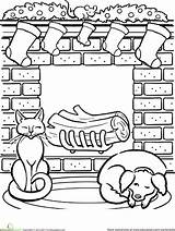 Coloring Christmas Fireplace Pages Drawing Chimney Color Worksheets Holiday Dog Printable Colouring Winter Sheets Printables Contest Santa Cat Science Drawings sketch template