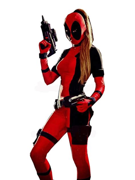 Cool Lady Deadpool Costume Red Full Body Spandex Girl Women Female