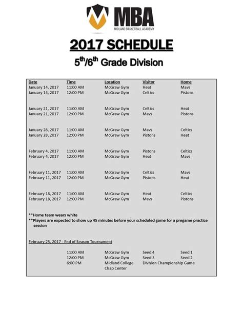 game schedules