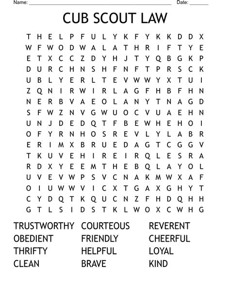 cub scout law word search wordmint