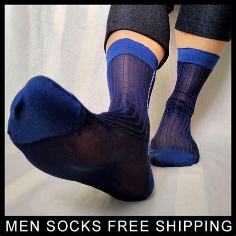 Striped Sheer Men Silk Socks With Jacquard Sexy See Through Male Nylon