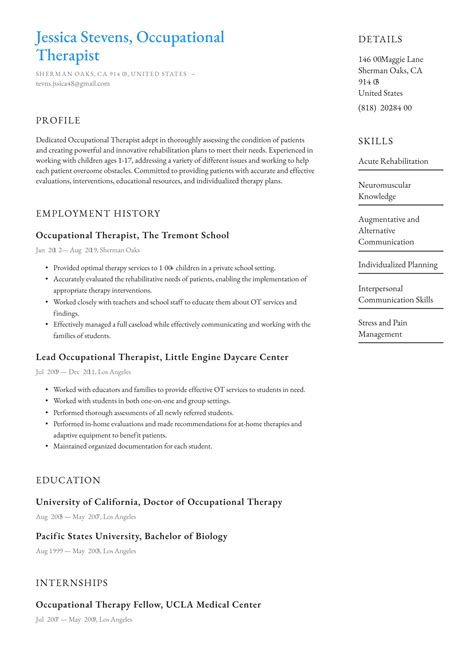 occupational therapist resume examples writing tips