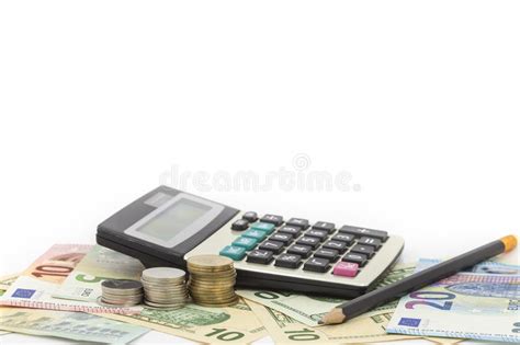 calculator  coin pencil  money banknotes euro  dollars stock photo image  hours