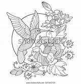 Coloring Hummingbird Colibri Adults Illustration Book Raster sketch template