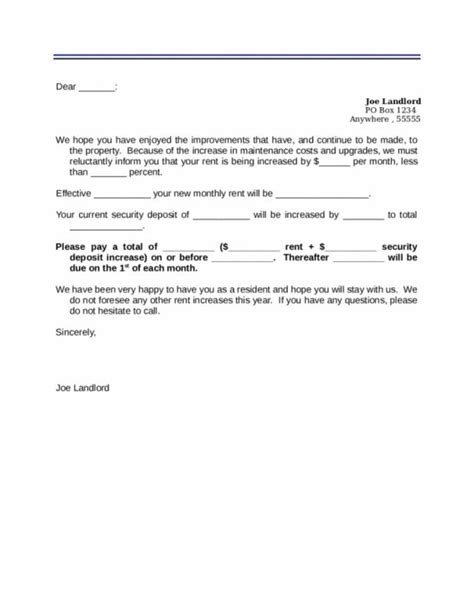 rent increase letter template template business