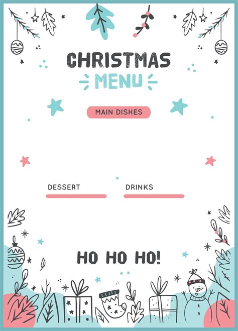printable christmas dinner menu templates     printablee