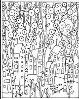Coloring Folk Hundertwasser Karla Gerard Rug Pattern Primitive Patterns Pages Template Paper Embroidery Heather Galler Hooking Birches Houses Color Hook sketch template