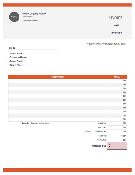 rent invoice template  word excel  rent invoice template