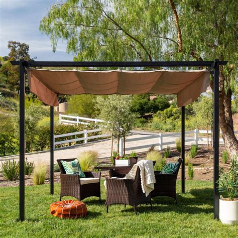 choice products xft weather resistant pergola patio shelter  retractable sun shade