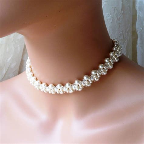 beaded pearl choker necklace handwoven meljoy creations jewelry