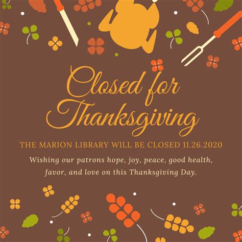 closed  thanksgiving marion public library