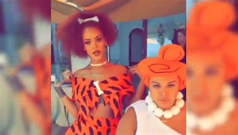 Rihanna Dresses As Pebbles At Niece’s Flintstones Party
