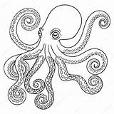 Octopus Coloring Animal Tribal Zentangle Pages Hand Adult Drawn Totem Sea Stock Illustration Adults Vector Panki Drawing Elephant Depositphotos Color sketch template