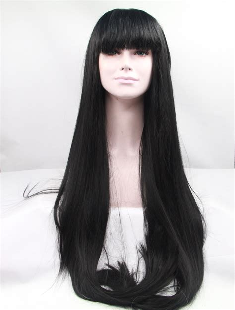 lace front colorful wigs  bangs  straight black long lace front
