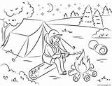 Coloring Marshmallow Pages Roasting Campfire Over Girl Printable sketch template