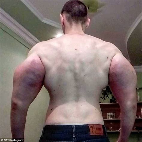 russian popeye flexes his chemical injected biceps