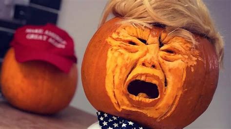 people are carving pumpkins into trumpkins that look like donald